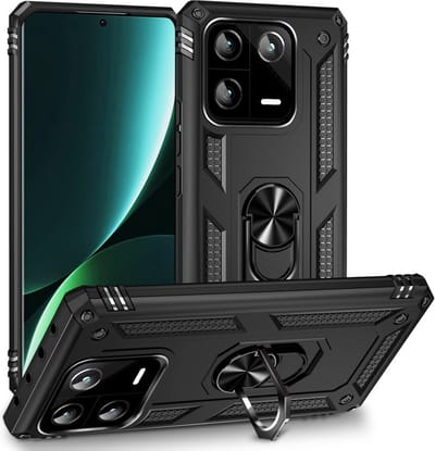 Lunso - Geschikt voor Xiaomi 13 Pro - Armor backcover hoes met ringhouder - Zwart