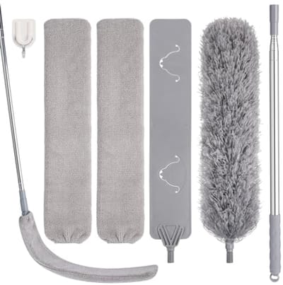 Intrekbare stofreiniger set - Microvezel vederstofzuiger voor grondige reiniging