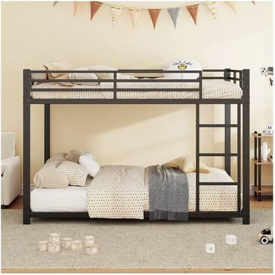 Merax Stapelbed 2 x 140 x 200 cm - ijzeren bed - eenvoudige stijl - zwart