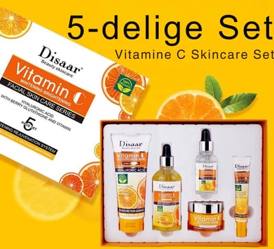 5-delige Vitamine C Skincare Set - Vermindert donkere vlekken - Anti-Aging - Hyaluronzuur - Pigmentvlekken