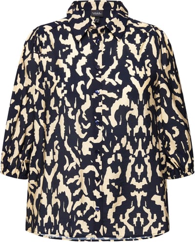 Ulla Popken - Dames - Blouse oversized overhemdkraag 3/4-mouwen - Lichtchampagne - Maat 58+