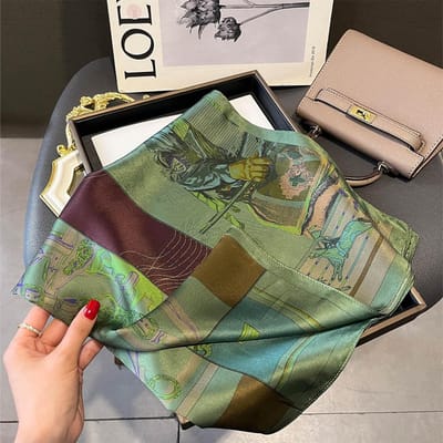 Foulard en Soie Bandeau pour Cheveux Foulard Haute Qualité Carré Estampé Féminin Cache-cou pour Cheveux Châles pour Femme Bandanas Foulards Real Silk 65x65cm gray