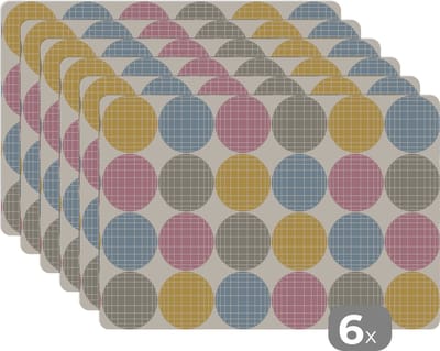 Placemat - Placemats kunststof - Stippen - Lijn - Patroon - 45x30 cm - 6 stuks - Hittebestendig - Anti-Slip - Onderlegger - Afneembaar