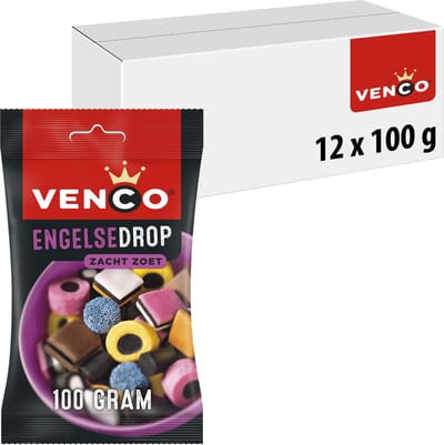 Venco engelse drop - dropmix zacht zoet - 12x100g