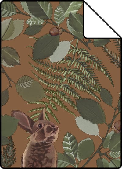 Proefstaal ESTAhome behang bosdieren oranje bruin en groen - 26.5 x 21 cm - 139251-S