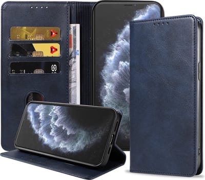 Smartphonica iPhone 11 Pro Max leren hoesje met magnetische sluiting - Blauw geschikt voor iPhone 11 Pro Max