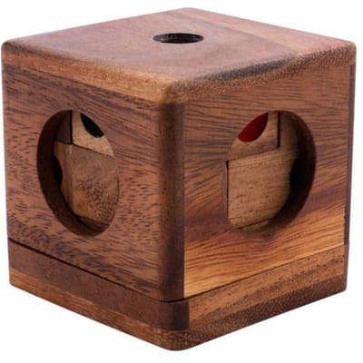 Casse-tête en bois - Engelhart - Dé enfermé - 9 pièces - Niveau difficile - 6,9 x 6,9 x 6,3 cm groen
