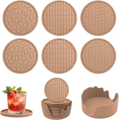 Dikke Antislip Siliconen Onderzetters met Houder - Hittebestendig, Vaatwasbestendig en Ideaal voor Glazen en Dranken (Set van 6)