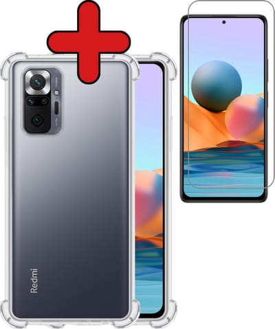 Hoesje - Met Screenprotector - Geschikt voor Xiaomi Redmi Note 10 Pro - Sterk & Shockproof - Back Cover - Siliconen Case - Telefoon Hoes - Shock Proof - Telefoonhoes - Transparant