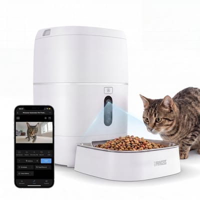 Princess Automatische Voerbak - HD Camera & Smart - 6 Liter – Kat & Hond - App‑Bediening – Geplande Voeding – Roestvrijstalen Kom – Back-up Batterij - Voerautomaat - Voerdispenser - 610065