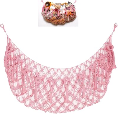 Knuffelnetten - Speelgoed hangnetten - Muur opbergnetten - Babykamer opbergaccessoires - Ruimtebesparend, eenvoudig te monteren, flexibel - Katoenmix - 150×60 cm - Geschikt voor knuffels, speelgoed en kinderkamers - Roze