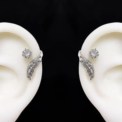 1 Paar Kleurrijke Vleugel Roestvrij Staal Oorbotje Voor Vrouwen Nieuwe Mode Vol Met Strass Oorbellen Accessoires Voor Oor gray