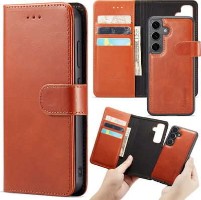Casemania Hoesje Geschikt voor Samsung Galaxy S24 - Sienna Brown - 2 in 1 Magnetische Leren Book Case - Uitneembare Portemonnee Hoes met Kaartvakken voor Telefoon