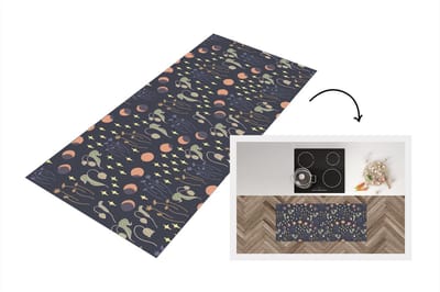 Keukenloper - Loper keuken - Ruimte - Maan - Sterren - Bloemen - Patroon - 120x50 cm - Keukenloper vinyl
