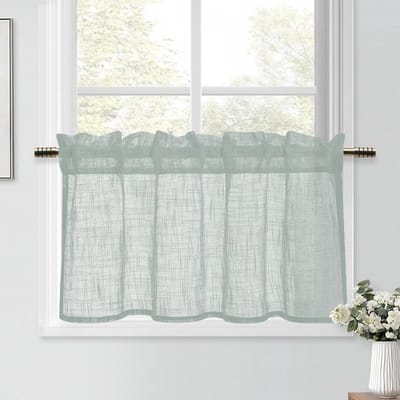 Gordijnen kort 45 x 90 cm - grijs-groen linnenlook - semi-transparant - perfect voor keuken of kinderkamer - SnelShoppen