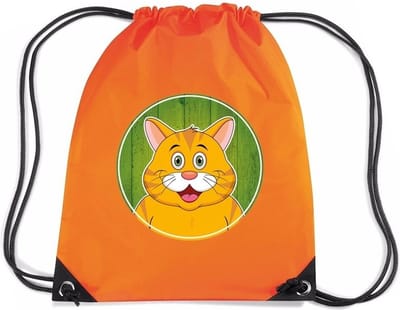 Rode kat / poes rijgkoord rugtas / gymtas - oranje - 11 liter - voor kinderen