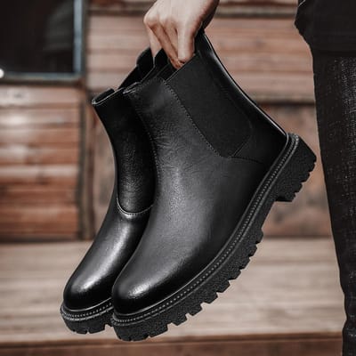 Chelsea Boots Heren Herfst en Winter Nieuwe Britse Stijl Tooling Middelhoge Smoke Pipe Laarzen All-Matching Mode Laarzen 46 zwart