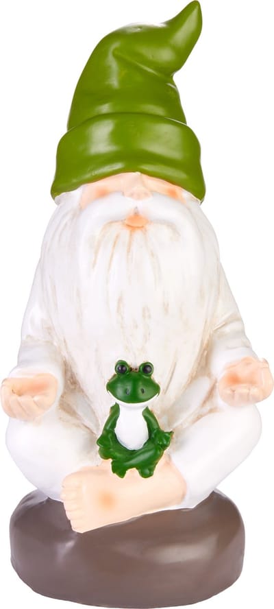 BRUBAKER Tuinkabouter Mediterend met Kikker - Mediterende Yoga Kabouter Kleermakerzit Sukhasana - Grappige Zen Decoratie Weerbestendig voor Tuin Kamperen en Buiten - 19 cm hoog