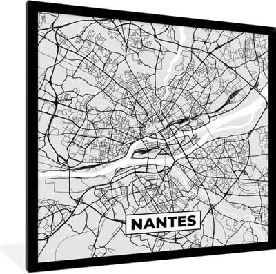 Fotolijst incl. Poster - Kaart - Stadskaart - Nantes - Plattegrond - Frankrijk - 40x40 cm - Posterlijst