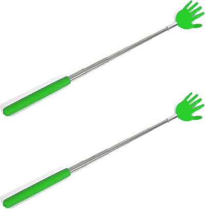 Gerim - Stevige handjes ruggenkrabber - 2x stuks - uitschuifbaar tot 65cm - groen