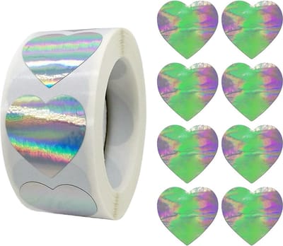 500 Stickers Op Rol - 2.5cm - Hart Holografisch - Beloningsstickers - Stickers Kinderen - Sluitsticker - Sluitzegel - Spiegel - 25mm - 500 Stuks