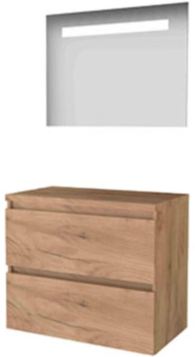 Basic-Line Economic 46 Badkamermeubelset - 80 x 46 cm - Greeploos - 2 Lades - Wastafelblad - Spiegel met LED Verlichting - Whisky Oak