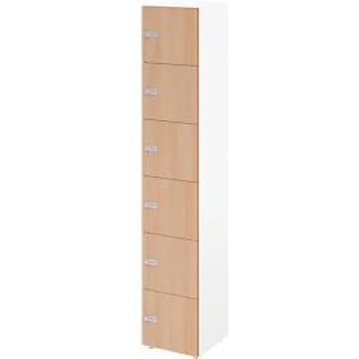 Lockerkast Topas Line, 6 dossierhoogtes, 6 compartimenten, cijferslot, B 400 x D 420 x H 2156 mm, wit/eiken