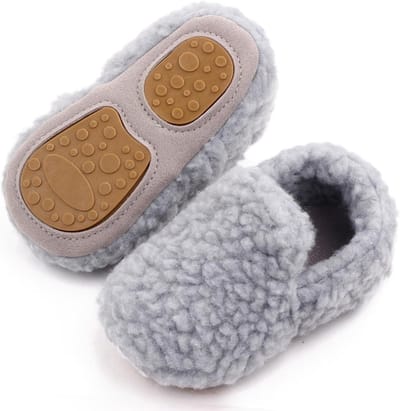 Babyslofjes - Huisschoenen Peuters - Warm Houden - Pluche Voering - 12-18 Maanden - Grijs