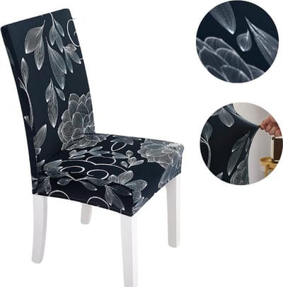 Stoelhoes - Donkerblauw met Wit - Blaadjes Patroon - Hoes voor Stoelen