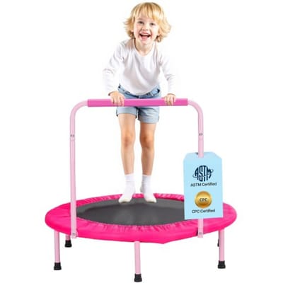 VEVOR Kindertrampoline Buitentrampoline 91,44 cm Opvouwbare trampoline met handgreep, Rebounder trampoline Tuintrampoline voor peuters, Verjaardagscadeau voor kinderen vanaf 3 jaar 100 kg draagvermogen Roze