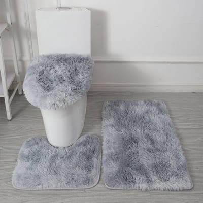 Badmatten Set 3-Delig - Ultrazacht Microfiber & Antislip - Inclusief U-Mat En Wc-Brilhoes - Wasmachinebestendig - lichtgrijs