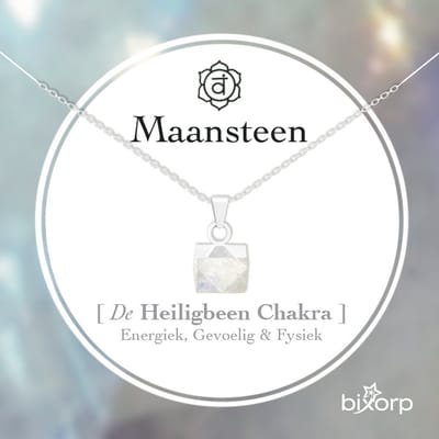 Bixorp Maansteen Blokje Ketting - S925 Zilver + Edelsteen Hanger - Spirituele Chakra Ketting met Cadeau Kaartje - 45cm + 5cm verstelbaar