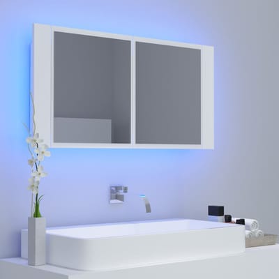 vidaXL - Badkamerkast - met - spiegel - en - LED - 90x12x45 - cm - acryl - wit