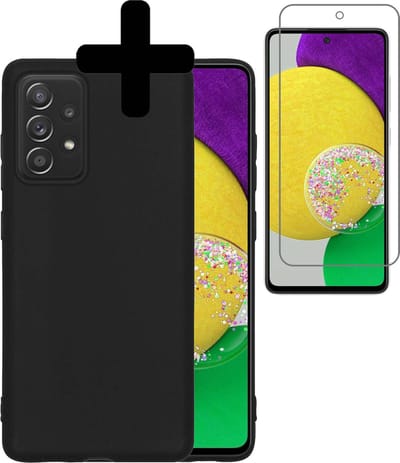 Hoesje - Met Screenprotector - Geschikt voor Samsung Galaxy A52s 5G - Sterk & Shockproof - Back Cover - Siliconen Case - Telefoon Hoes - Telefoonhoesjes - Zwart