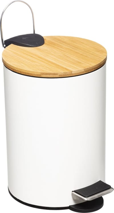 5Five Prullenbak/pedaalemmer - wit - metaal - 3 liter - 17 x 24 cm - Voor badkamer en toilet