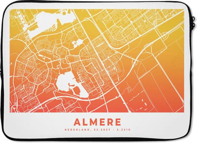 Laptophoes 13 inch - Stadskaart - Almere - Geel - Oranje - Laptop sleeve - Binnenmaat 32x22,5 cm - Zwarte achterkant