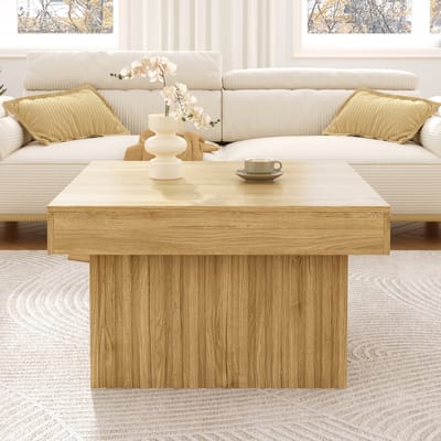 MODFU Houten Salontafel met PB Bovenblad en MDF Basis – Modern Design, Robuust en Veelzijdig – 79x79x46 cm