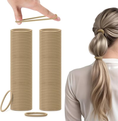 Allecto Plus - Haarelastiekjes Set in Beige - 100 stuks - Vlechtelastiekjes - Geschikt voor Alle Haartypes - Zacht en Elastisch - Voor Meisjes, Dames en Heren - Dunne Haarelastiekjes 4 mm