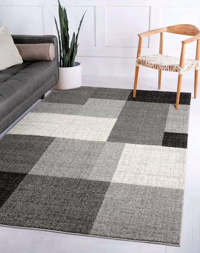 Flycarpets Belos Vloerkleed Geblokt - Grijs / Antraciet - Laagpolig - 160x220 cm