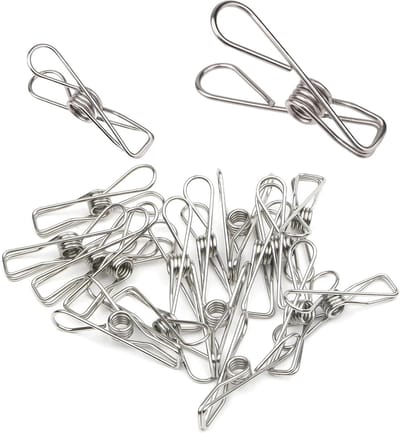 Set van 20 Rvs Wasknijpers en Chipclips voor Kleding, Sokken, Documenten en Kantoorgebruik, 2 Maten