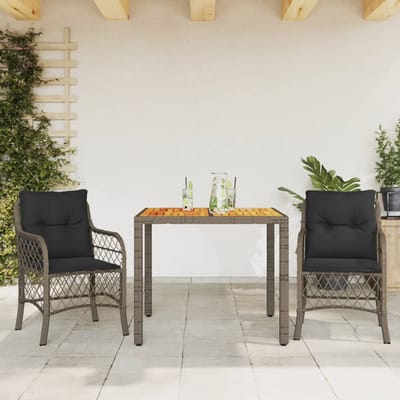 vidaXL - 3-delige - Bistroset - met - kussens - poly - rattan - grijs
