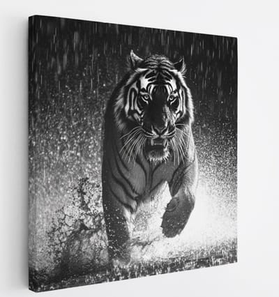Saammp Canvas Schilderij - Tijger in de regen - Natuur - Dieren - 20x20 - Foto op canvas - Wanddecoratie - muurdecoratie Woonkamer - Slaapkamer decoratie - Canvas Print