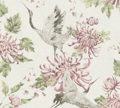 KRAANVOGEL BEHANG | Dier & Natuur - groen grijs roze - A.S. Création Asian Fusion