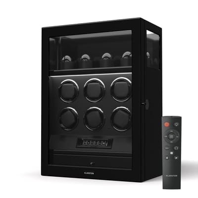 Klarstein SecureTouch horlogewinder voor 10 horloges – Automatische horlogewinder met vingerafdrukvergrendeling, fluisterstille Japanse motor, lcd-display en afstandsbediening, ledverlichting en sieradenlade.