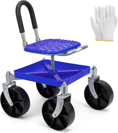 Verstelbare Tuinstoel - Rolstoel Tuinieren - Ondersteuning bij Klussen - Draaibare Zitting - 50 kg Capaciteit - Blauw