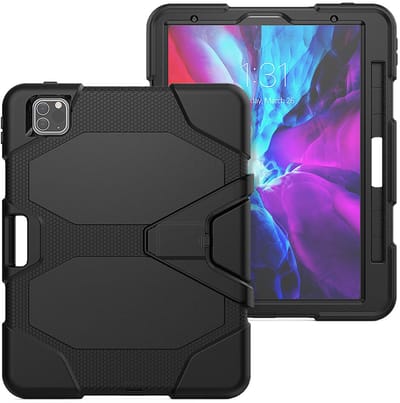 Tablet Hoes Geschikt voor: Apple iPad Pro 11 (2020) / iPad Pro 11 (2021) / iPad Pro 11 (2022) 11 inch & IPad Air 4/5 - 5e/4e generatie - 10.9 inch - Shockproof Proof Extreme Army Military Heavy Duty Kickstand Cover Case - Zwart