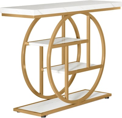 Pugsdrly Console 105 cm, smalle buffetkast met ronde planken, smalle console in industriële stijl, voor woonkamer, hal, gang (wit)