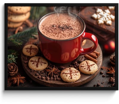 Poster in lijst - Fotolijst 70x50 cm - Posters - Chocolademelk - Mok - Winter - Kerst - Gezelligheid - Posterlijst zwart - Decoratie - Wanddecoratie woonkamer - Muurdecoratie slaapkamer - Kerstversiering - Kerstdecoratie voor binnen - Kerstmis