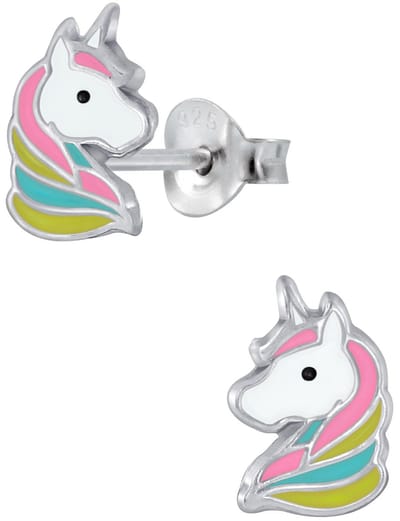 Joy|S - Zilveren gekleurde eenhoorn oorbellen - unicorn oorknoppen