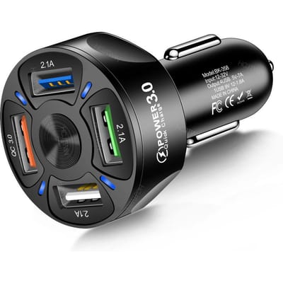 4 in 1 autoladeradapter 7A 35W USB snellaadapparaat met LED-licht voor 12-32V auto SUV zwart